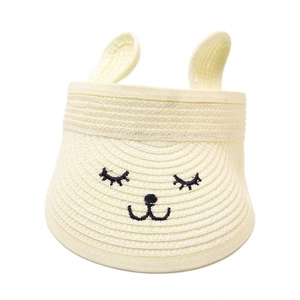 Visière de soleil en paille pour bébé avec broderie mignonne et oreilles de lapin