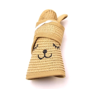 Chapeau de paille pliable pour enfants avec broderie chat mignon et oreilles kaki