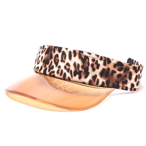 Elegante visiera parasole leopardata con tesa in PVC ambra traslucido per l'esterno