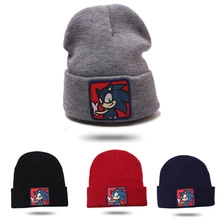 Détails de bonnets en tricot avec écussons Sonic en gris, noir, rouge et bleu marine fonce