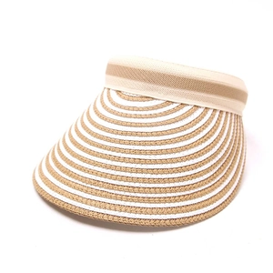 Damen Strohhut mit Streifen oben offen elastisches Stirnband für Strand und UV Sonnenschutz