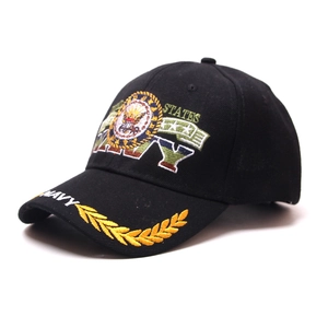 Classic black Navy baseball cap with American flag and United States military embroidery