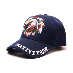 Navy blue baseball cap featuring Native Pride eagle embroidery and USA flag style