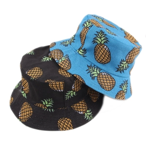 Reversible Cotton Canvas Pineapple Bucket Hat Summer Sun Protection Tropical Fisherman Cap For Women Men Outdoor Travel