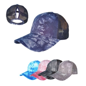 Detail view of the breathable mesh ponytail baseball cap with criss-cross back opening