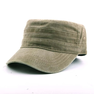 Classic army green washed cotton cadet cap with decorative stitching and metal eyelets