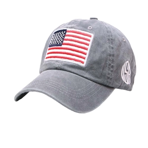 Washed grey vintage baseball cap with American flag embroidery and USA side logo details