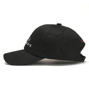 Classic black cotton baseball cap with colorful letter embroidery and adjustable strap