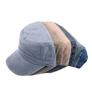 Classic washed cotton flat top military caps in multiple colors for men and women