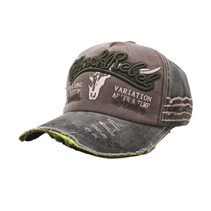Retro washed cotton baseball cap with Black Rebel 3D embroidery and distressed brim