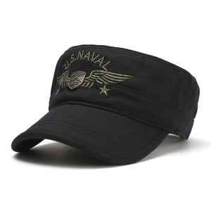 Casquette cadet noire avec broderie U.S. Naval et badge métallique Army à l'avant