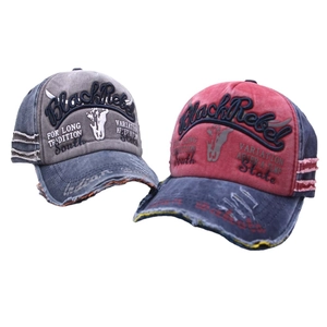 Vintage washed cotton baseball caps with distressed edges and 3D BlackRebel embroidery