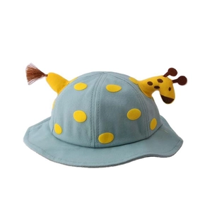 Grazioso cappello da sole azzurro per neonati con giraffa e pois gialli per bambini