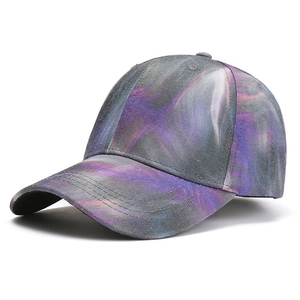 Unisex tie-dye baseball cap featuring purple marble star pattern with sun protection