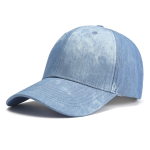 Classic tie-dye denim baseball cap for adults in light blue wash with six-panel design