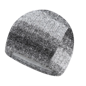 Grey melange rib-knit beanie hat for men and women with vertical stripe texture