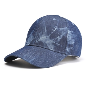 Classic blue tie-dye denim baseball cap with curved brim for outdoor sun protection