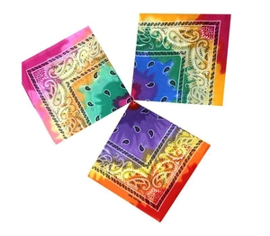 Dreiteiliges Set aus Baumwoll-Bandanas mit Paisley-Muster, Farbverlauf und Sonnenblumen-Motiv