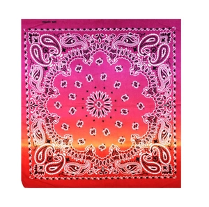 Colorful gradient paisley cotton square bandana with purple and orange fade effect