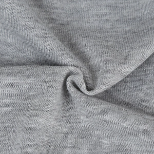 Detailed macro view of the heather grey knit fabric texture with fine weave patterns