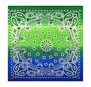 Colorful gradient green to blue paisley bandana made of 100% cotton with square shape