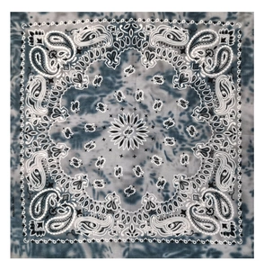 Classic cotton paisley bandana with blue tie-dye marble texture and cashew patterns