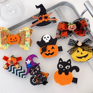 8-piece Halloween hair clip set featuring ghosts, pumpkins, and bats for girls' holiday hair