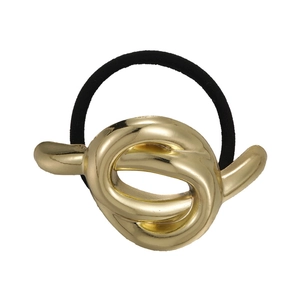 Minimalistisches Haargummi mit goldenem Metallknoten und schwarzem Gummiband für Zöpfe