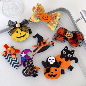 8-piece Halloween hair clips set for girls featuring pumpkin, ghost, and witch hat motifs
