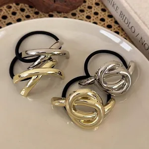 Minimalistische Legierung Metall Haargummis Knoten Kreuz Hochelastische Haarbänder Ponytail Halter Gold Silber Elegante Mode Haar Accessoires Damen