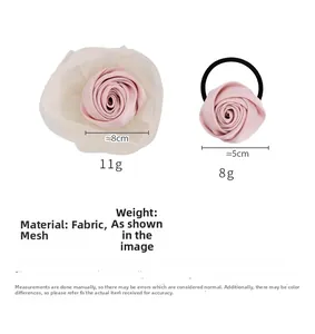 Detaillierte Größenangaben für Satin-Rosen-Haarclip und Mesh-Blumen-Haargummi-Set
