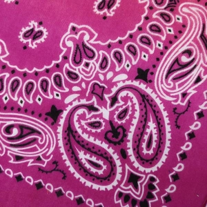 Deep pink gradient paisley square bandana with detailed fabric texture for outdoors