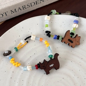 Bracelet Perles en Bois Chien Chat Fait Main pour Femmes Filles Bijoux Perles Résine Multicolore Style Enfantin Cadeau