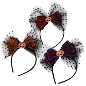 Halloween Pumpkin Bow Headband Spider Web Mesh Hair Hoop For Women Kids Party Cosplay Decorative Cute Headwear Accessories