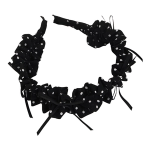 Vintage black and white polka dot headband with pleated fabric and small side bows
