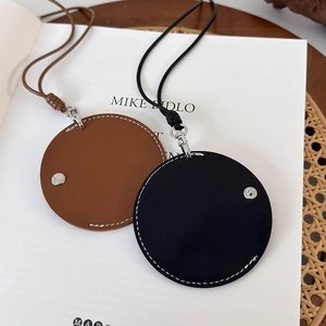 Mini porte-monnaie rond en cuir avec cordon pour écouteurs en noir et marron vintage