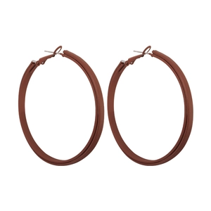 Minimalist large hoop earrings in matte rust brown leather texture finish for women