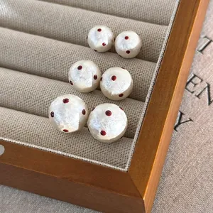French Vintage Polka Dot Stud Earrings Alloy White Red Cotton Artificial Pearl Spherical Jewelry For Women Elegant Party Accessories