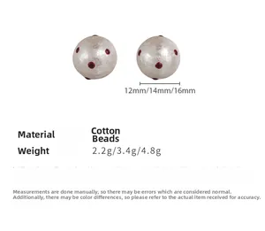 Size specifications of French red polka dot cotton pearl studs in 12mm 14mm 16mm