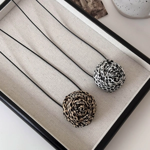 Leopard print fabric rose choker necklace with black long string for women