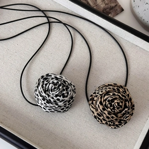 Vintage Leopard Print 3D Rose Flower Choker Necklace Fabric Wax Rope Long Tie Up Neck Strap For Women Y2K French Jewelry