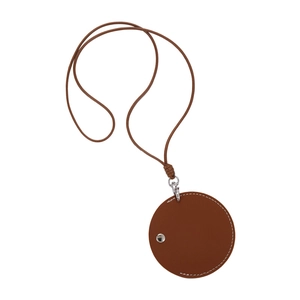 Mini pochette tour de cou en cuir marron pour monnaie et écouteurs avec surpiqûres