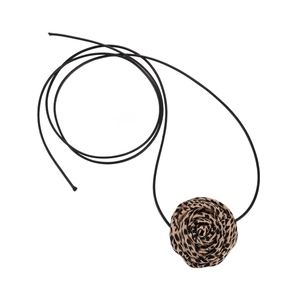 Leopard print rose choker necklace with long black cord for trendy millennium aesthetic