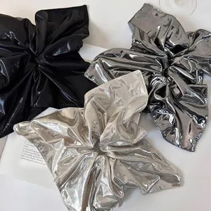 Fashion Oversized Faux Leather Scrunchie Metallic Glossy Hair Ring High Elastic Tie For Women Elegant Ponytail Accessories