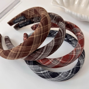 Retro Plaid Fabric Padded Headband For Women Academic Style Thickened Cloth Hairband Maillard Autumn Hair Accessories