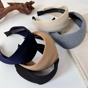 Vintage Knitted Ribbed Wide Headband For Women Anti-slip Fabric Hair Band Solid Color Hair Hoop Daily Hair Accessories