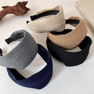 Five-piece set of retro ribbed knit wide headbands in assorted solid minimalist colors
