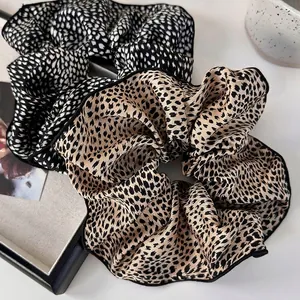 French Vintage Leopard Print Satin Scrunchies Elegant Large Hair Bands Elastic Hair Ties Fashion Accessories For Women