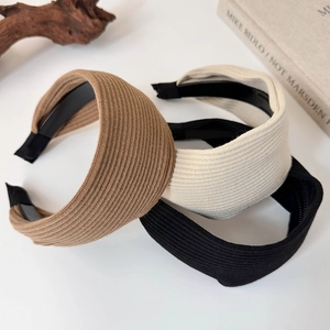 Vintage wide knitted ribbed headbands in brown, cream, and black for women hairstyles