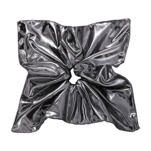 Elegant metallic silver scrunchie with pleated texture for high-elasticity hair styling
